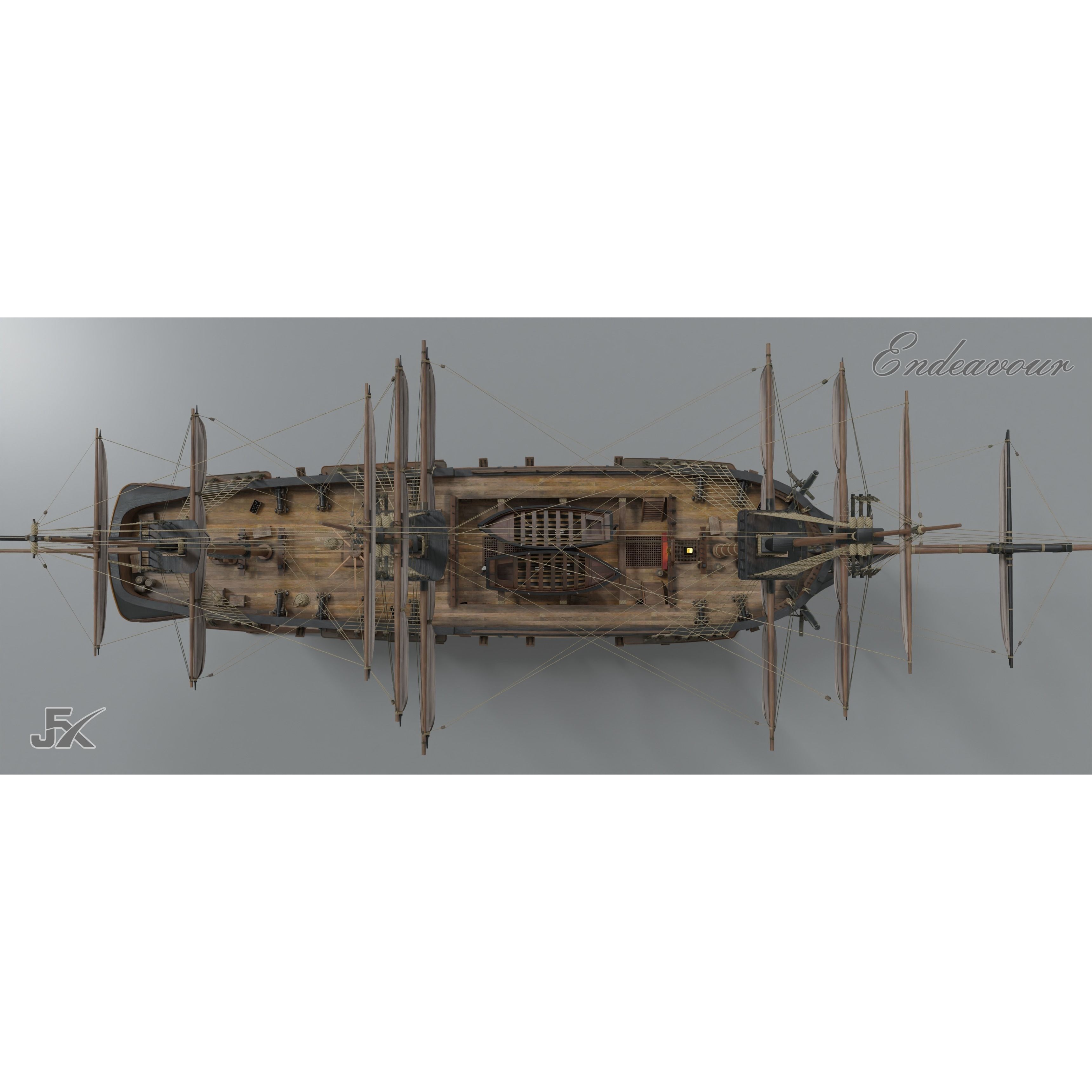 Endeavour Sailing Frigate - PBR Game-Ready 3D Model - View 7