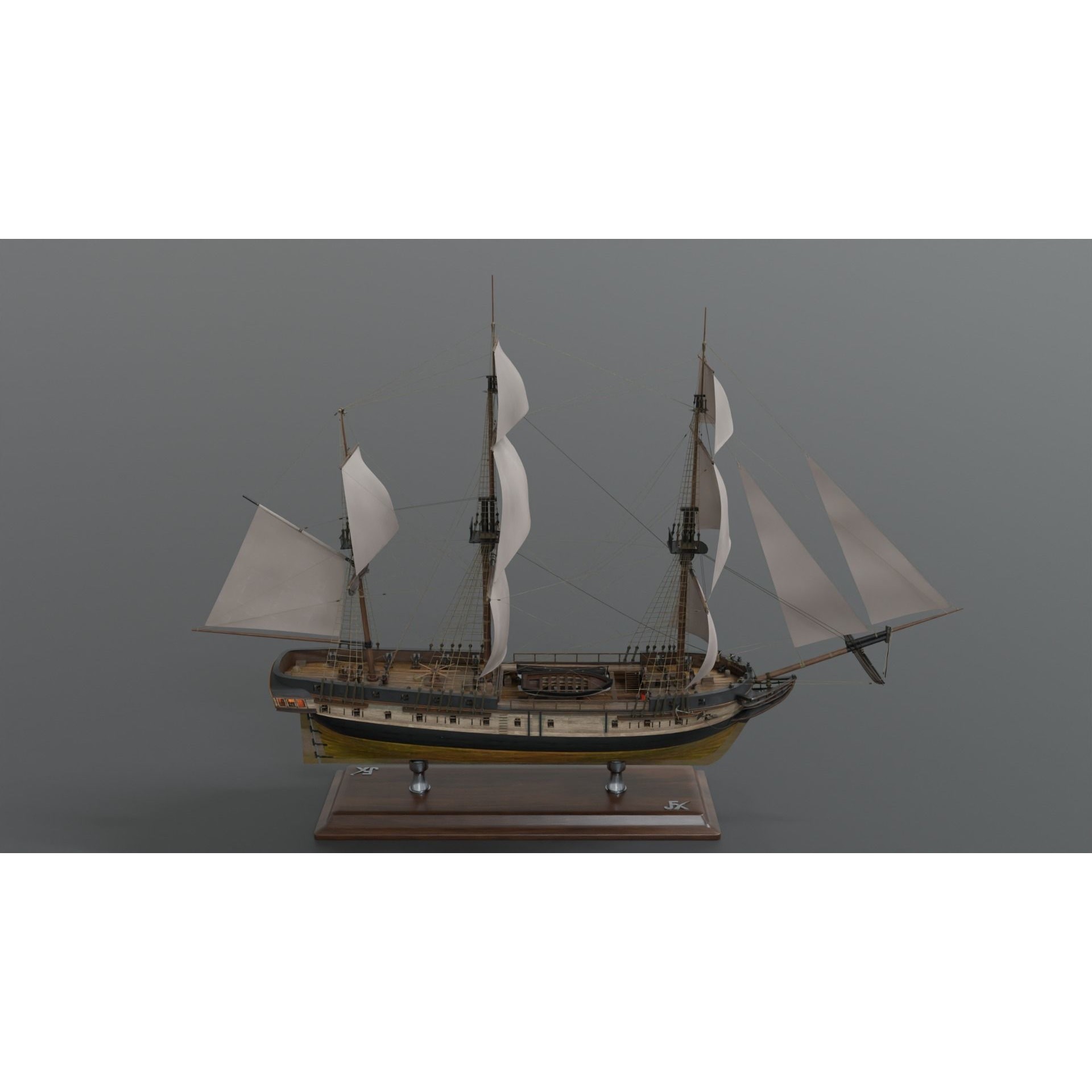Endeavour Sailing Frigate - PBR Game-Ready 3D Model - View 8