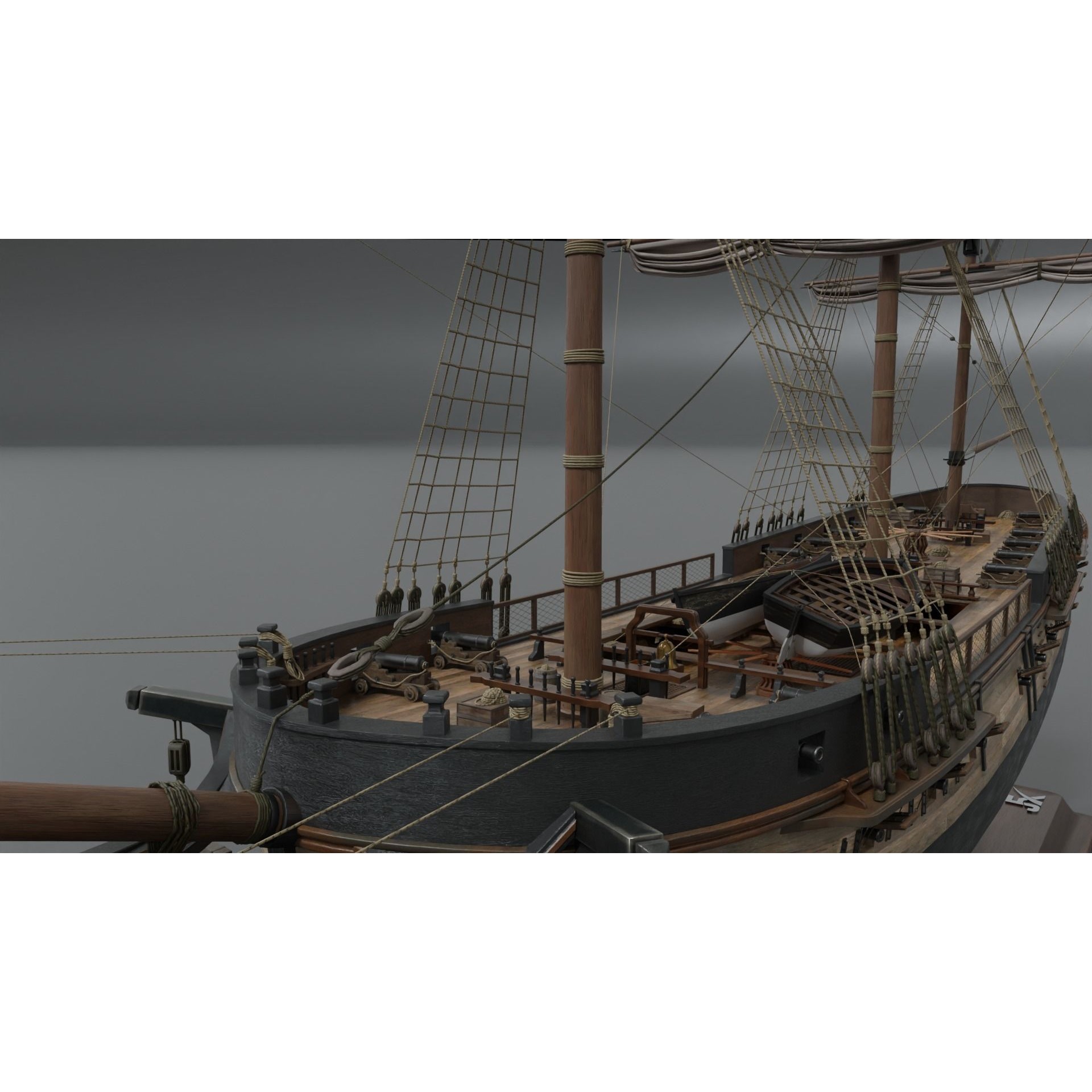 Endeavour Sailing Frigate - PBR Game-Ready 3D Model - View 9