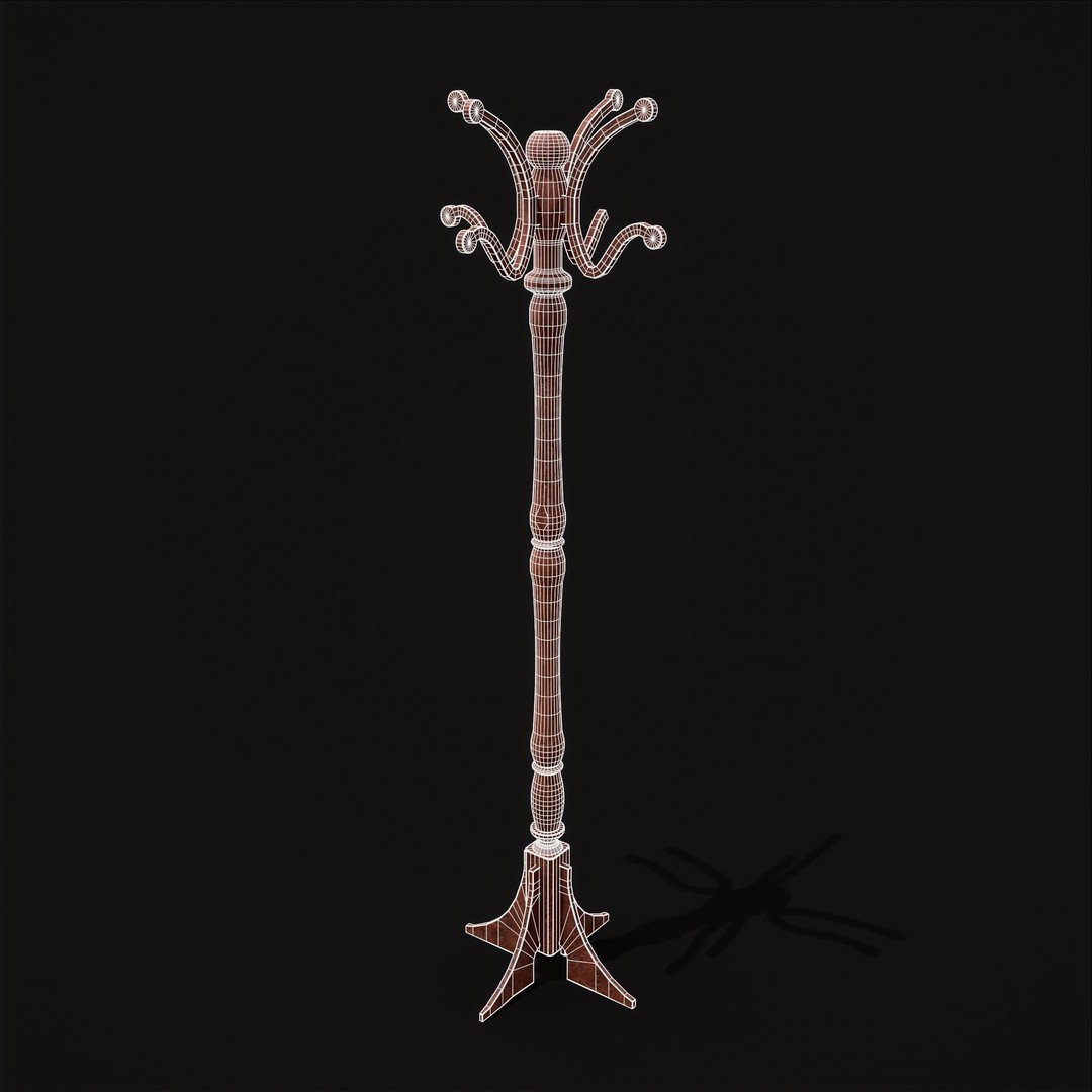 Ornate Wooden Coat Rack 3D Model – Low Poly Game Asset, FBX & OBJ