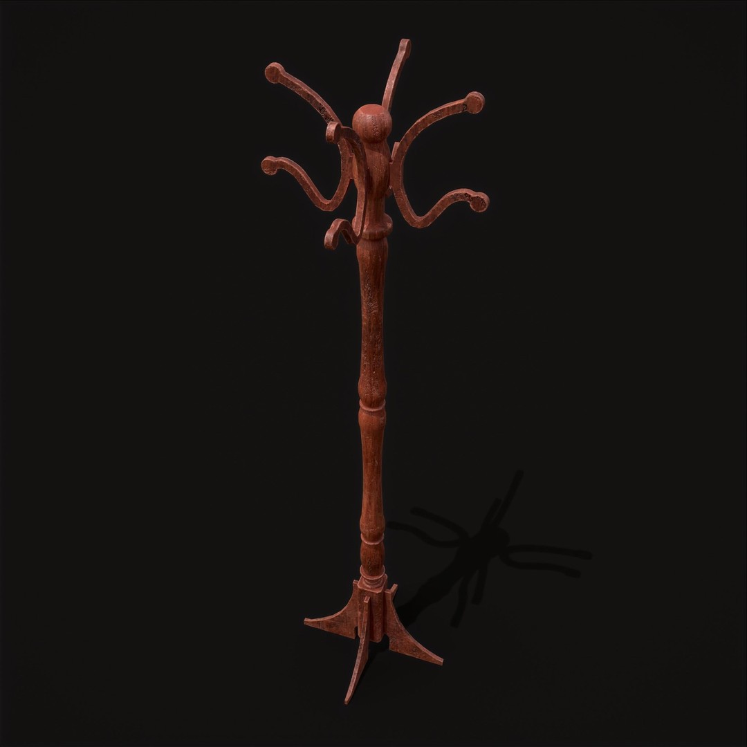 Ornate Wooden Coat Rack 3D Model – Low Poly Game Asset, FBX & OBJ - View 14