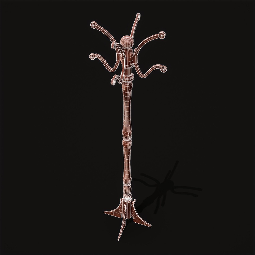 Ornate Wooden Coat Rack 3D Model – Low Poly Game Asset, FBX & OBJ - View 15
