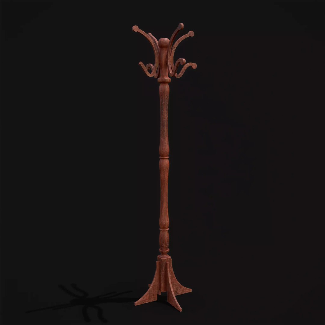 Ornate Wooden Coat Rack 3D Model – Low Poly Game Asset, FBX & OBJ - View 2