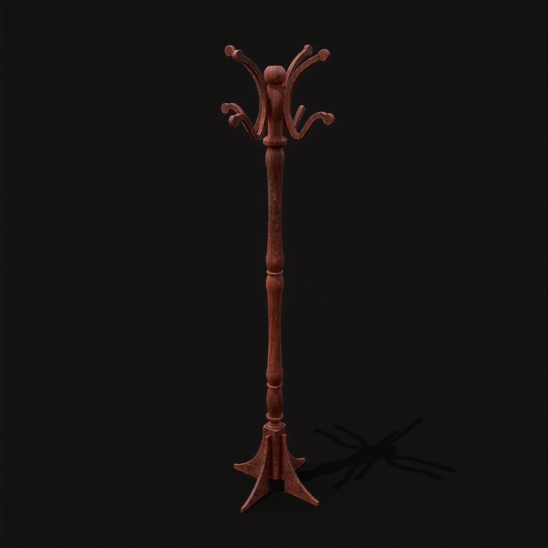 Ornate Wooden Coat Rack 3D Model – Low Poly Game Asset, FBX & OBJ - View 20