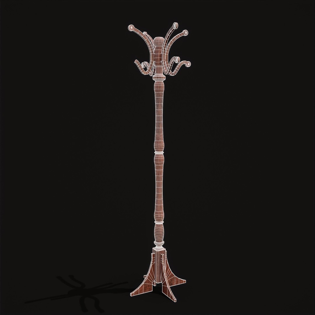 Ornate Wooden Coat Rack 3D Model – Low Poly Game Asset, FBX & OBJ - View 3