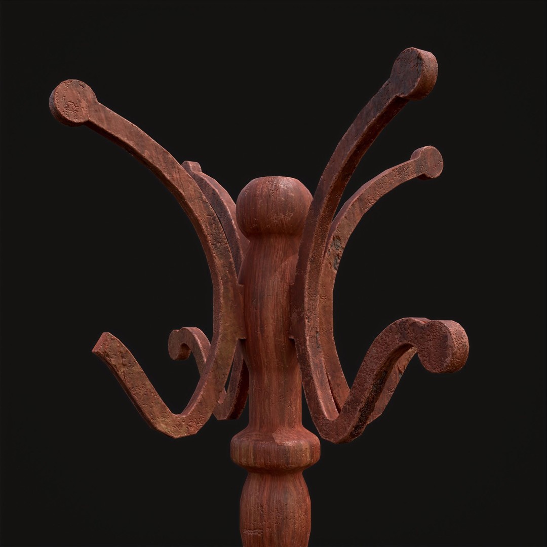 Ornate Wooden Coat Rack 3D Model – Low Poly Game Asset, FBX & OBJ - View 4