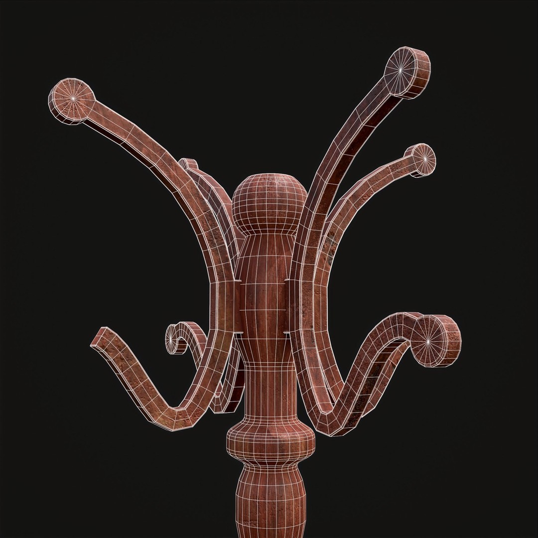Ornate Wooden Coat Rack 3D Model – Low Poly Game Asset, FBX & OBJ - View 5