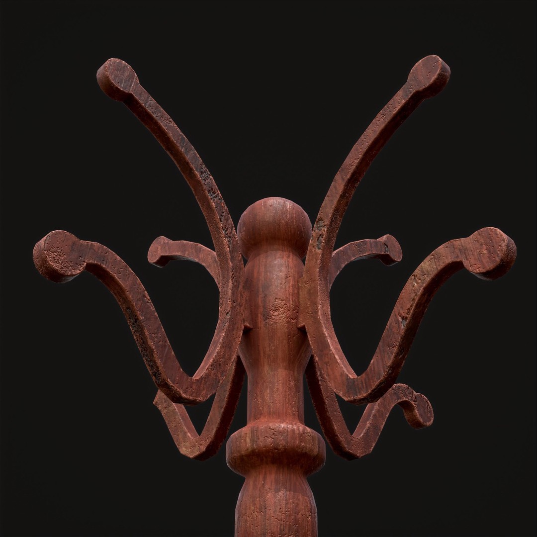 Ornate Wooden Coat Rack 3D Model – Low Poly Game Asset, FBX & OBJ - View 6