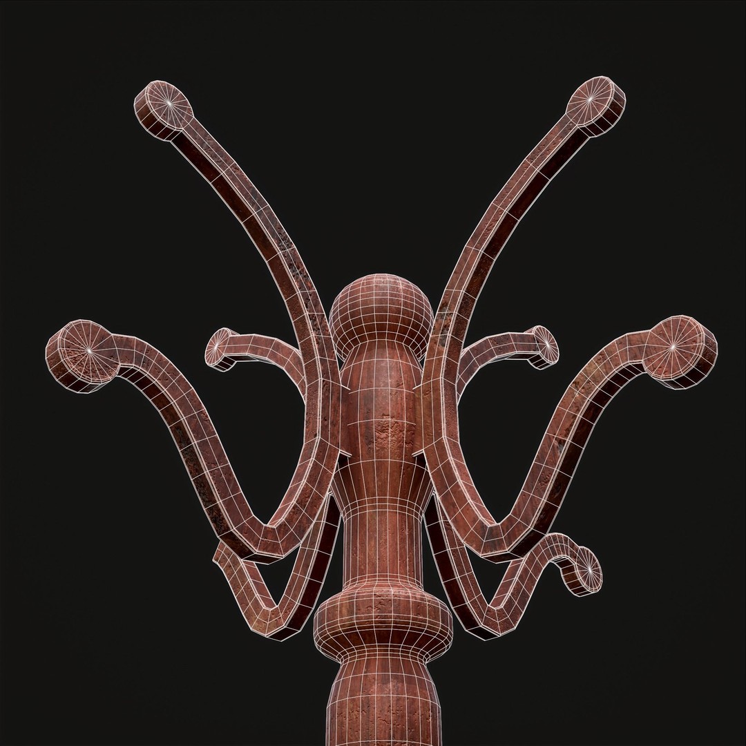 Ornate Wooden Coat Rack 3D Model – Low Poly Game Asset, FBX & OBJ - View 7