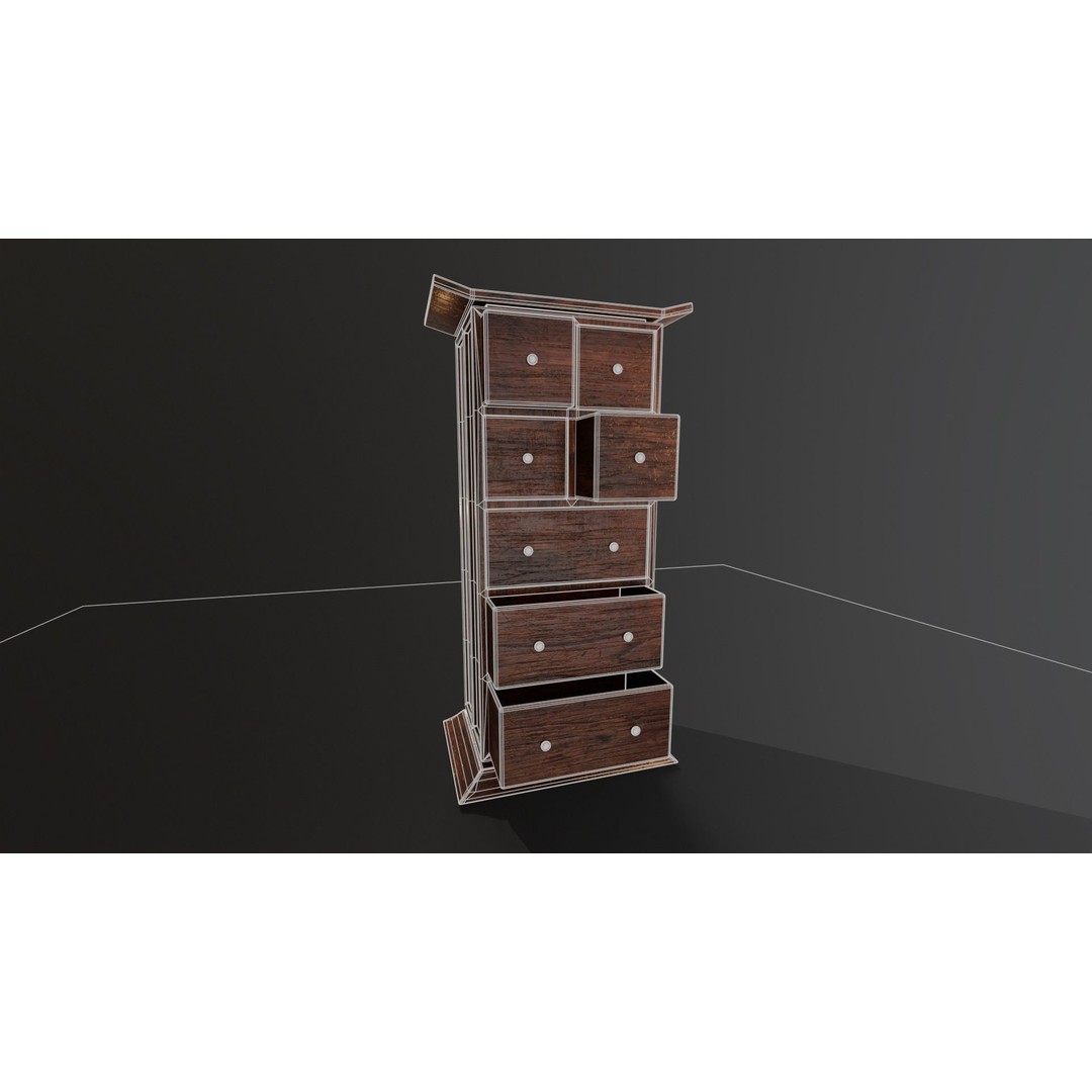 Kondo Dresser 3D Model – Low Poly Furniture Asset, FBX, OBJ