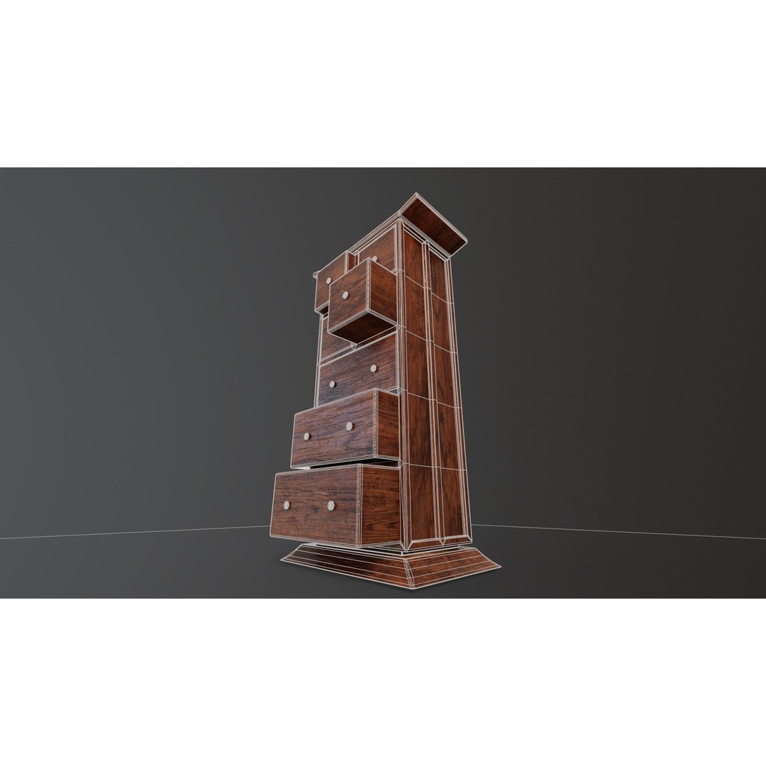 Kondo Dresser 3D Model – Low Poly Furniture Asset, FBX, OBJ - View 14