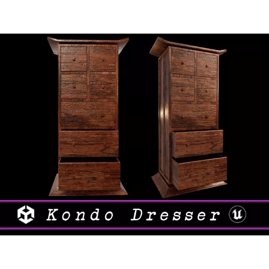 Kondo Dresser 3D Model – Low Poly Furniture Asset, FBX, OBJ - View 2