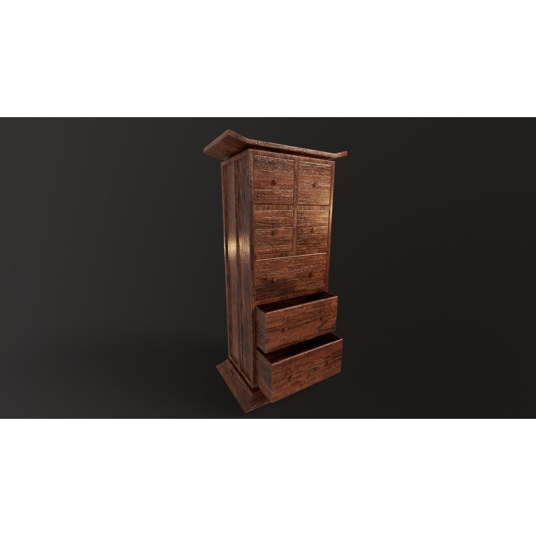 Kondo Dresser 3D Model – Low Poly Furniture Asset, FBX, OBJ - View 3