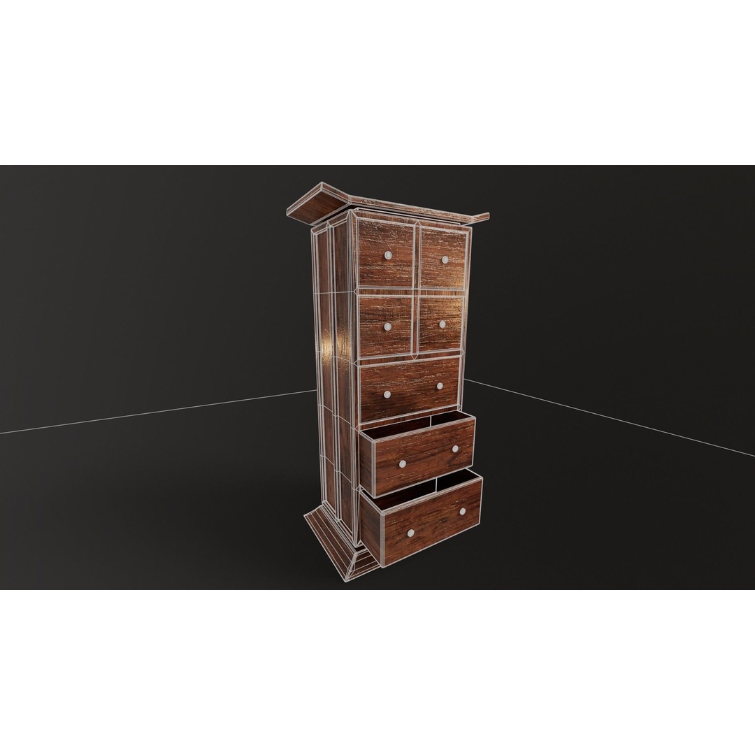 Kondo Dresser 3D Model – Low Poly Furniture Asset, FBX, OBJ - View 4