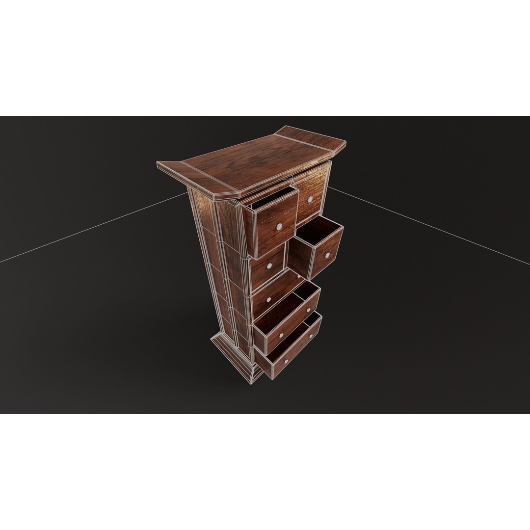 Kondo Dresser 3D Model – Low Poly Furniture Asset, FBX, OBJ - View 6