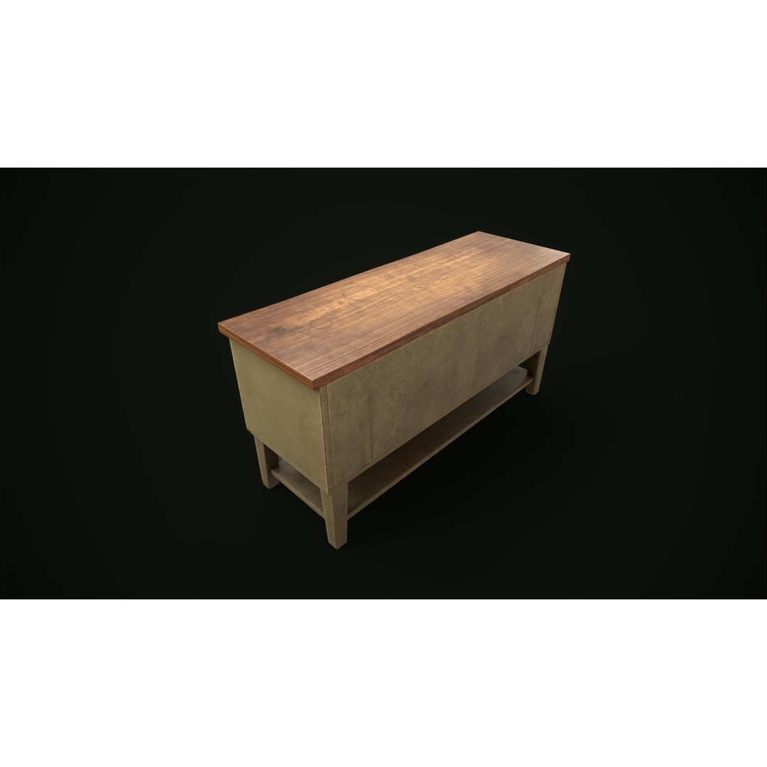 Old Shabby Sideboard 3D Model – Low Poly Game Asset, FBX, OBJ