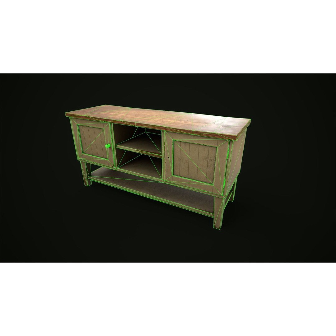 Old Shabby Sideboard 3D Model – Low Poly Game Asset, FBX, OBJ - View 10