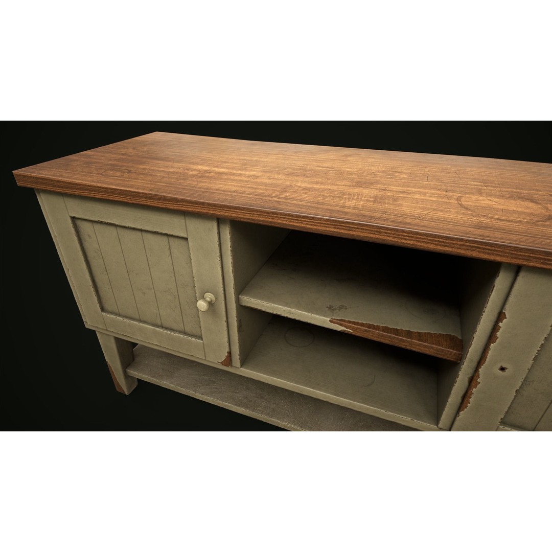 Old Shabby Sideboard 3D Model – Low Poly Game Asset, FBX, OBJ - View 11