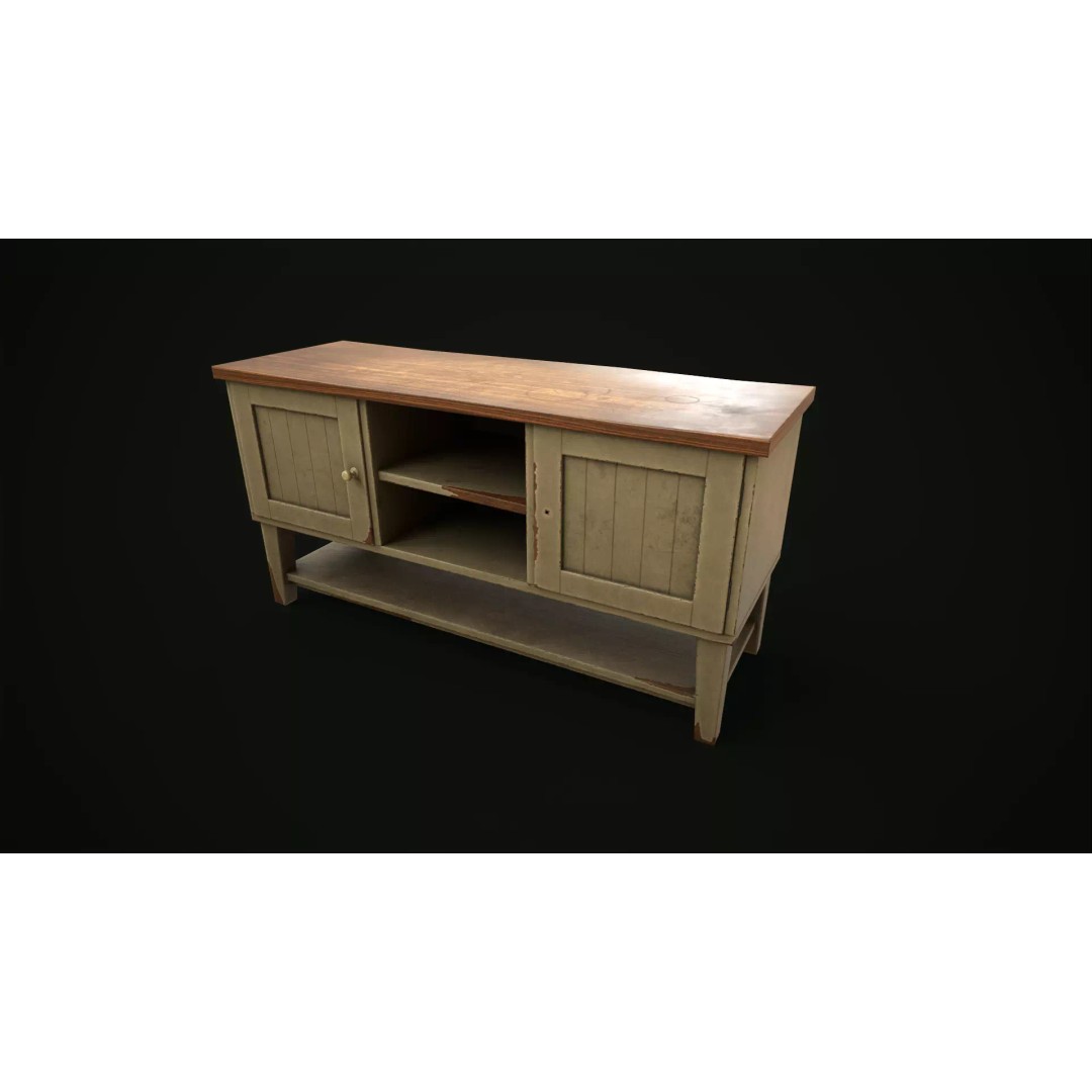 Old Shabby Sideboard 3D Model – Low Poly Game Asset, FBX, OBJ - View 2