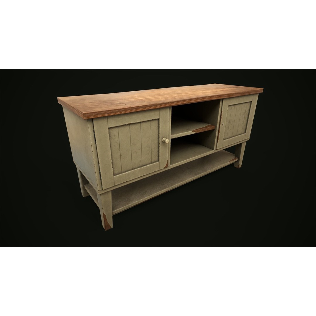 Old Shabby Sideboard 3D Model – Low Poly Game Asset, FBX, OBJ - View 3