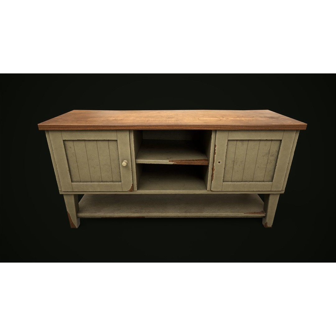 Old Shabby Sideboard 3D Model – Low Poly Game Asset, FBX, OBJ - View 4