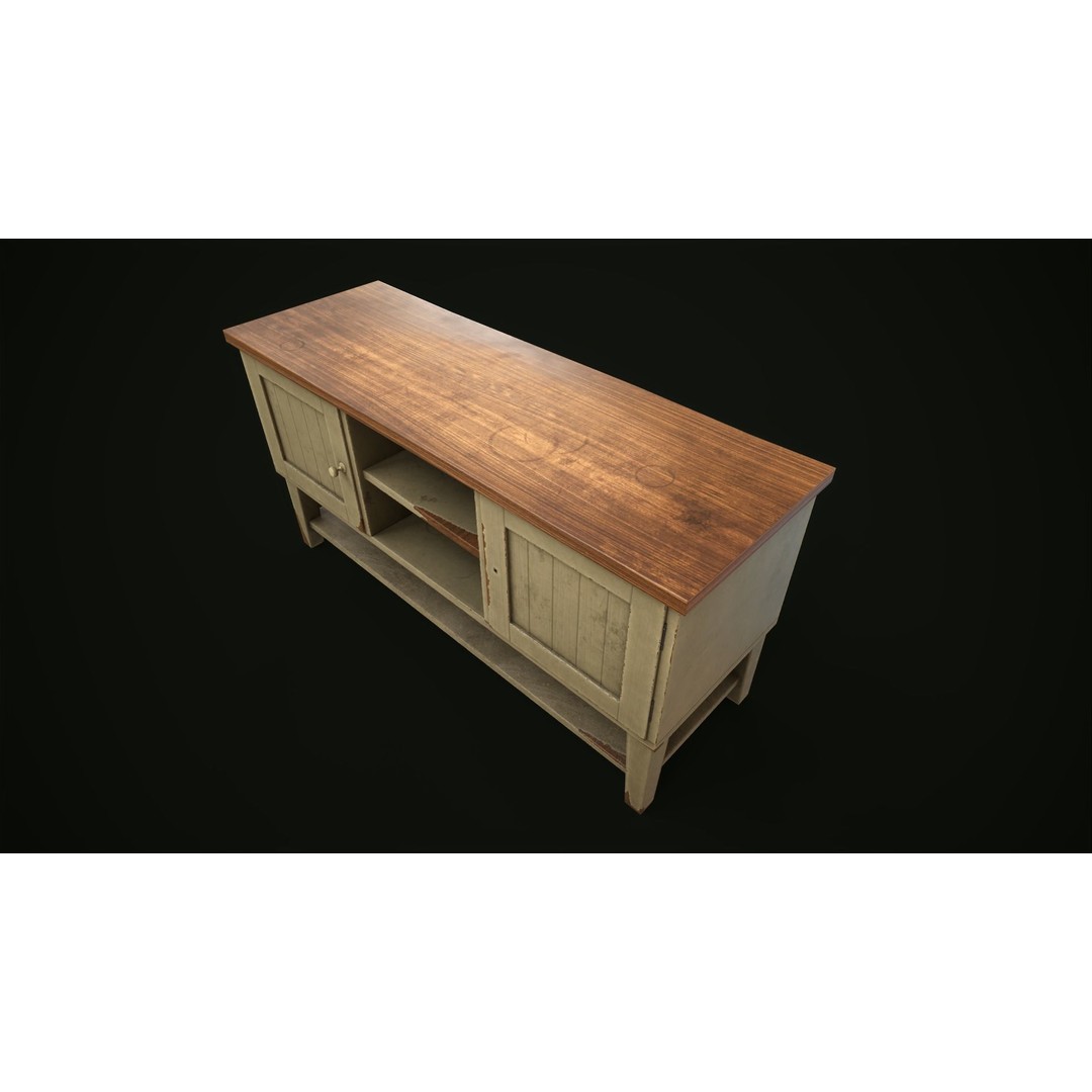 Old Shabby Sideboard 3D Model – Low Poly Game Asset, FBX, OBJ - View 5