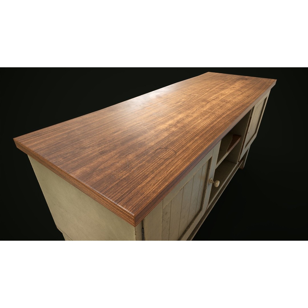 Old Shabby Sideboard 3D Model – Low Poly Game Asset, FBX, OBJ - View 6