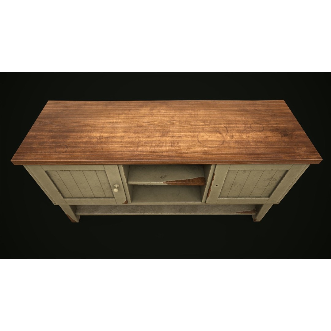 Old Shabby Sideboard 3D Model – Low Poly Game Asset, FBX, OBJ - View 8