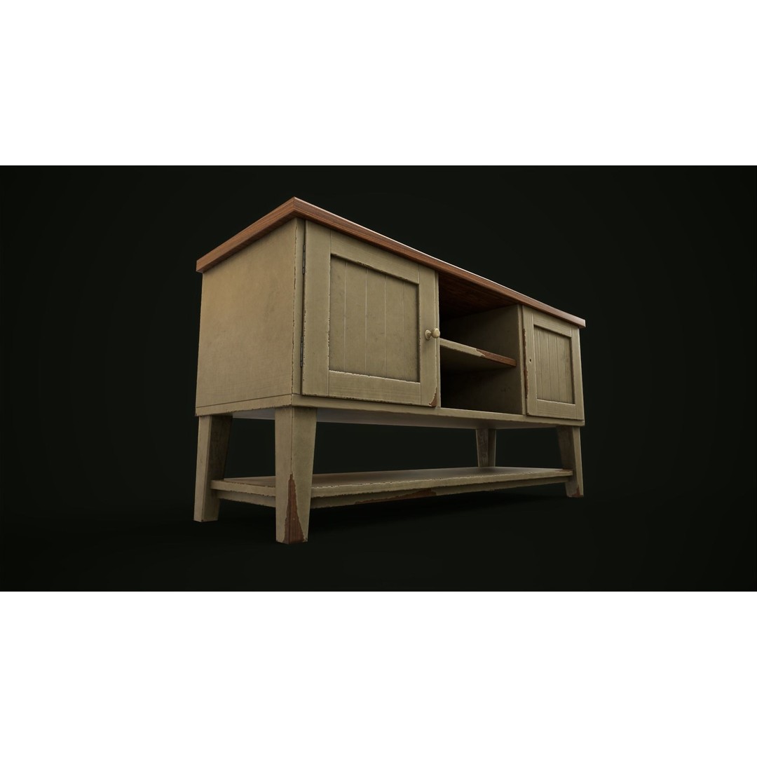 Old Shabby Sideboard 3D Model – Low Poly Game Asset, FBX, OBJ - View 9
