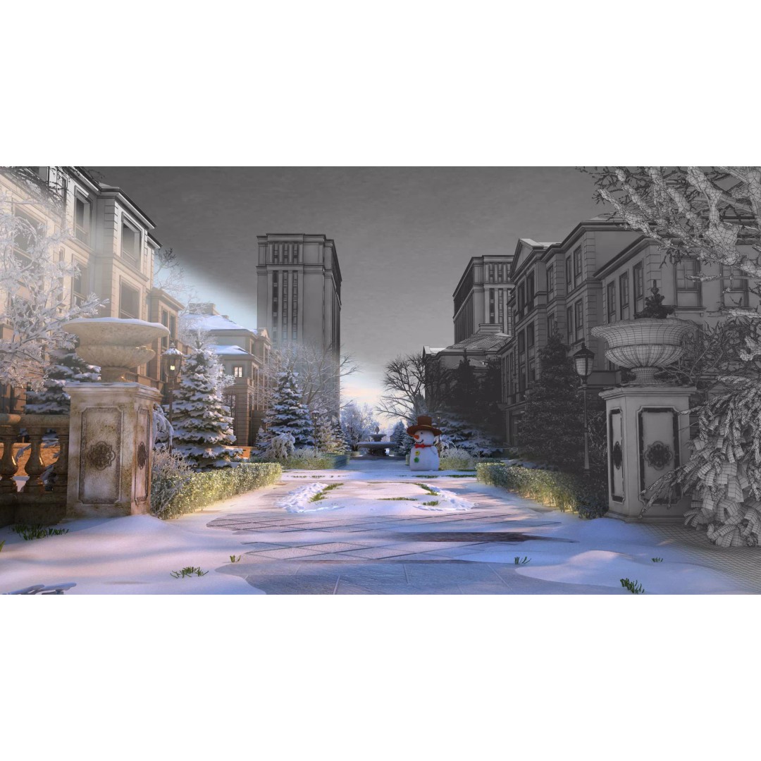 Residential Snow Scene 3D Model – European-Style Landscape, FBX