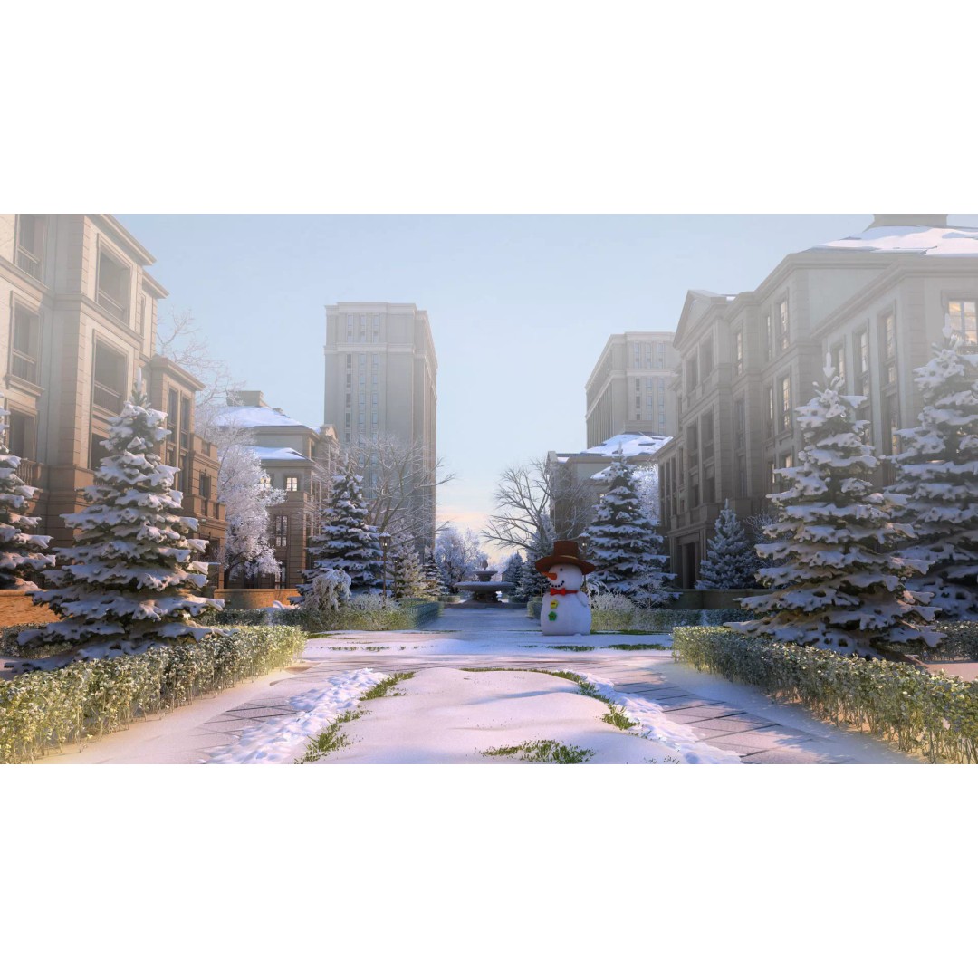 Residential Snow Scene 3D Model – European-Style Landscape, FBX - View 3