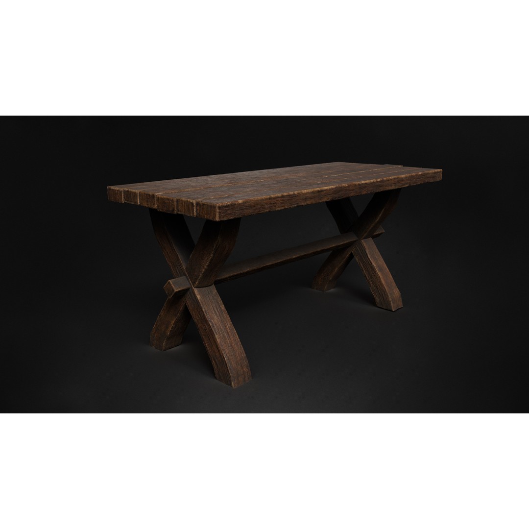 Antique Medieval Table 3D Model – Low Poly Game Ready, FBX, OBJ - View 12