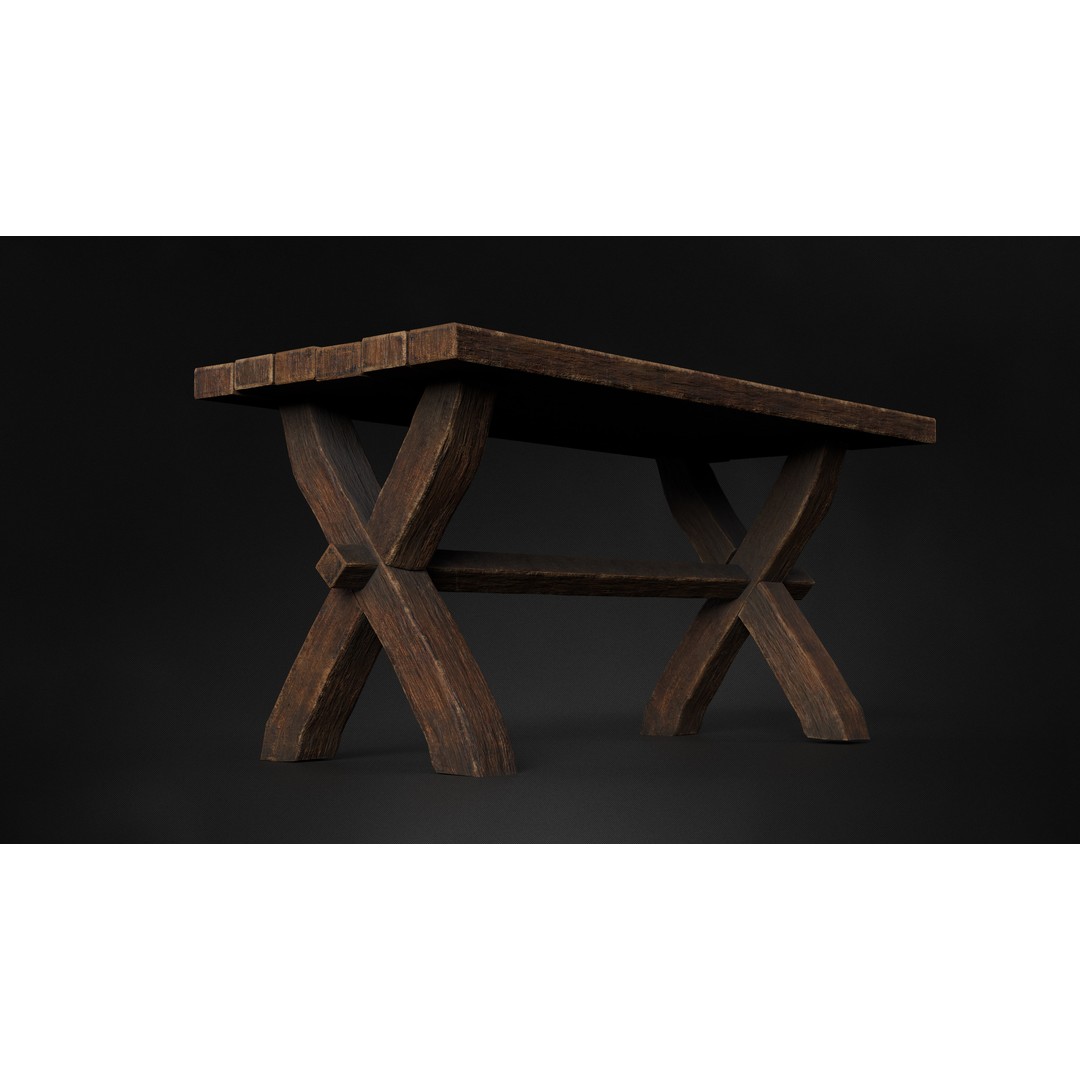 Antique Medieval Table 3D Model – Low Poly Game Ready, FBX, OBJ - View 3