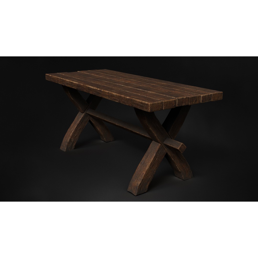 Antique Medieval Table 3D Model – Low Poly Game Ready, FBX, OBJ - View 4