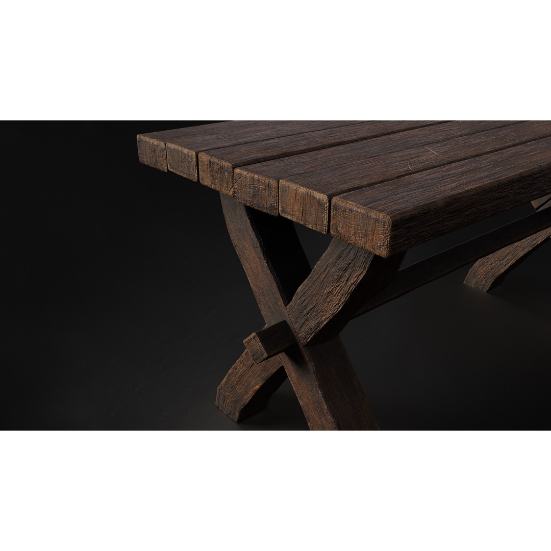 Antique Medieval Table 3D Model – Low Poly Game Ready, FBX, OBJ - View 7