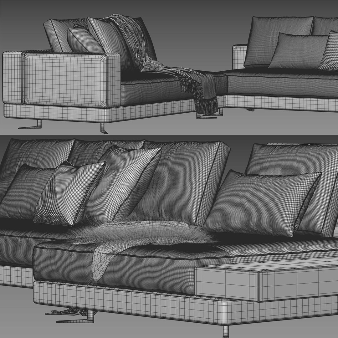 White Sofa 3D Model – Modern Scandinavian Furniture, OBJ & FBX - View 4