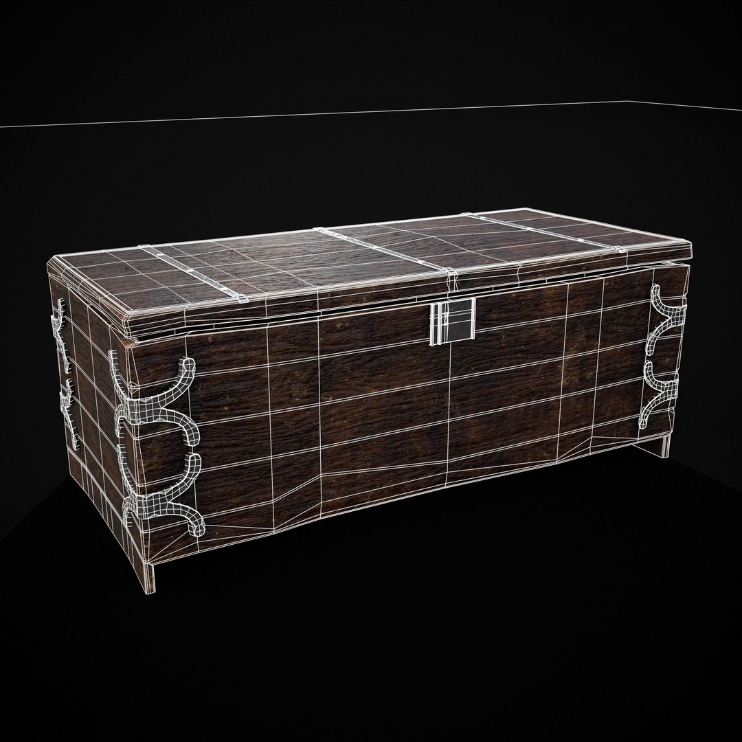 Old Wooden Strong Box 3D Model – Low Poly Game Asset, PBR Textures, FBX