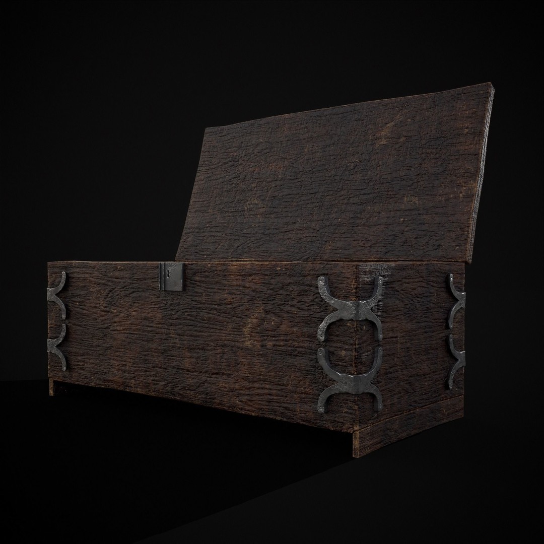 Old Wooden Strong Box 3D Model – Low Poly Game Asset, PBR Textures, FBX - View 12