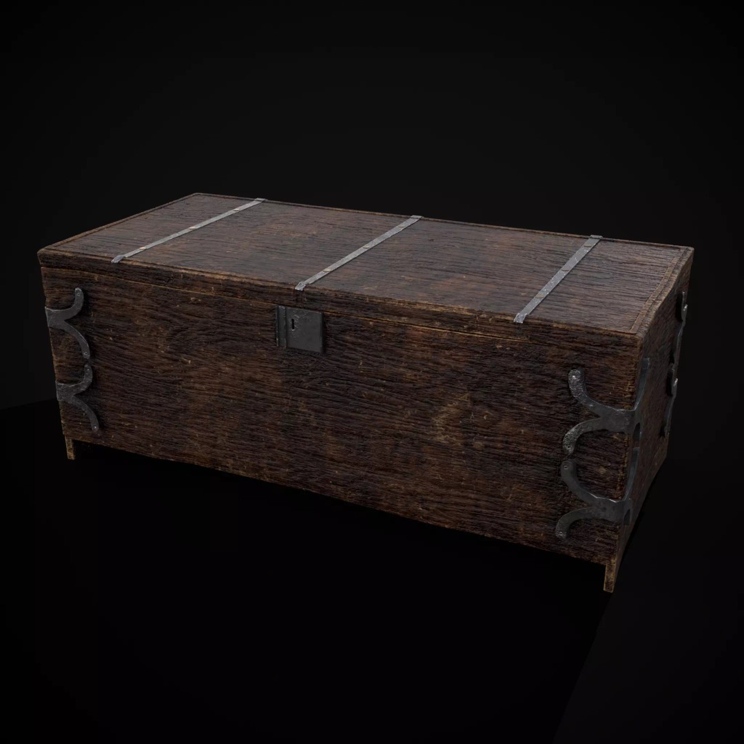 Old Wooden Strong Box 3D Model – Low Poly Game Asset, PBR Textures, FBX - View 2