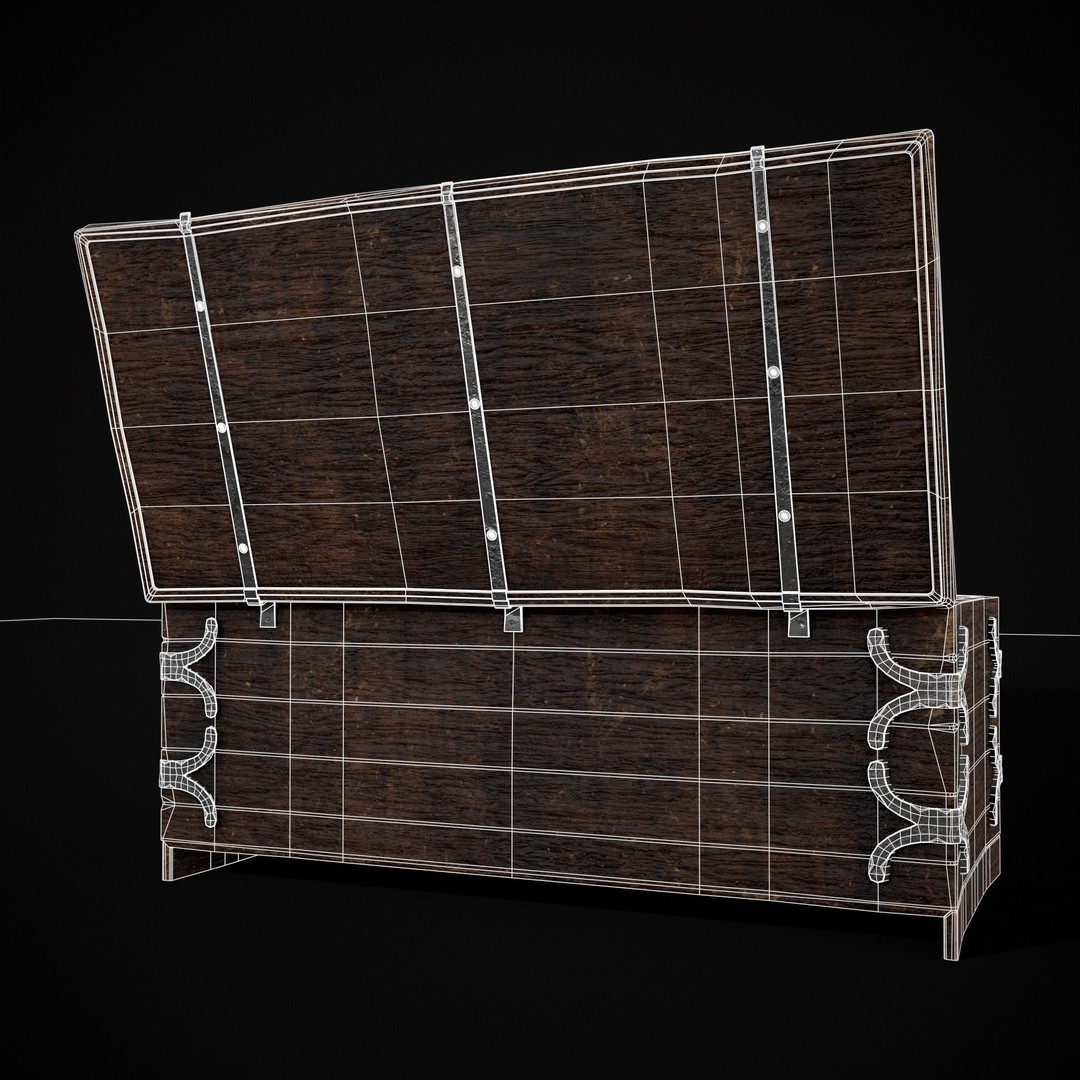 Old Wooden Strong Box 3D Model – Low Poly Game Asset, PBR Textures, FBX - View 23