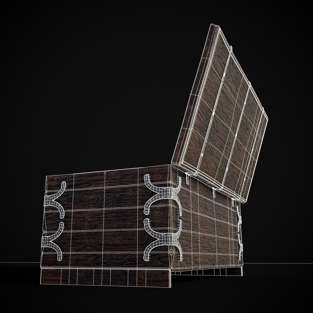Old Wooden Strong Box 3D Model – Low Poly Game Asset, PBR Textures, FBX - View 27