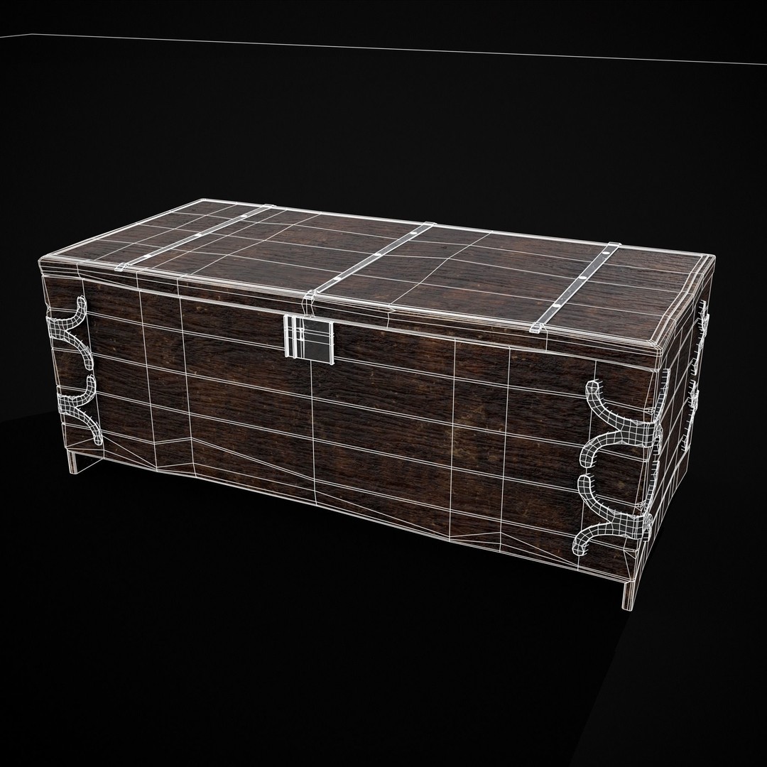 Old Wooden Strong Box 3D Model – Low Poly Game Asset, PBR Textures, FBX - View 3