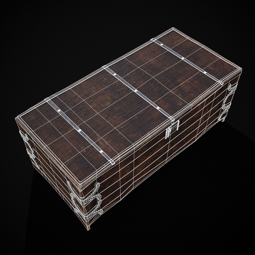 Old Wooden Strong Box 3D Model – Low Poly Game Asset, PBR Textures, FBX - View 7