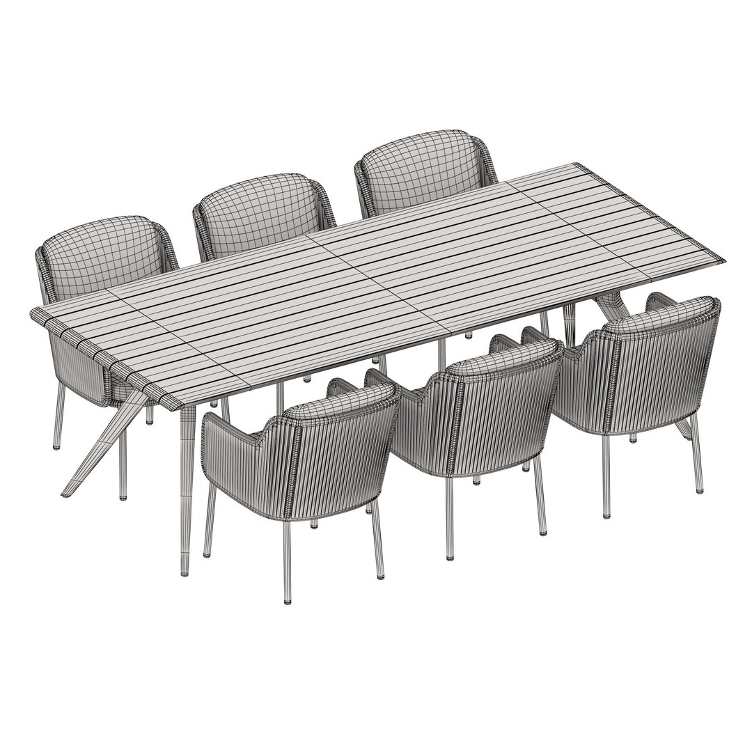 Bernini Belair 3D Model – Outdoor Wicker Dining Set, FBX