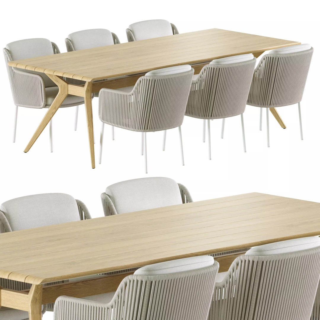 Bernini Belair 3D Model – Outdoor Wicker Dining Set, FBX - View 2