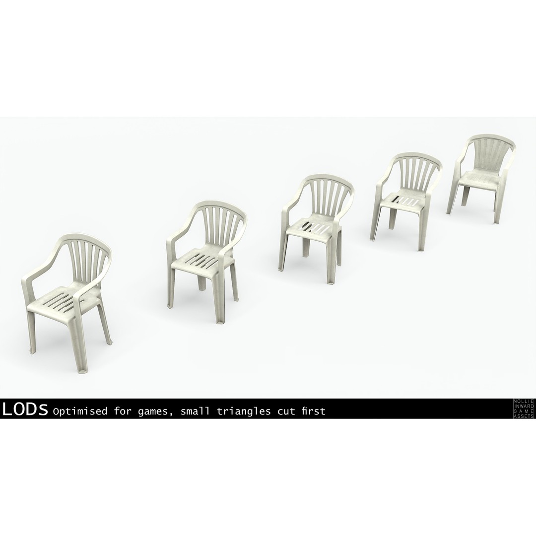 Garden Plastic Furniture 3D Model – Low Poly Outdoor Set, FBX - View 11