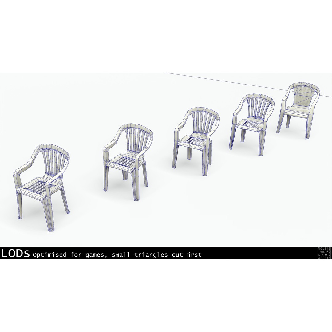 Garden Plastic Furniture 3D Model – Low Poly Outdoor Set, FBX - View 12