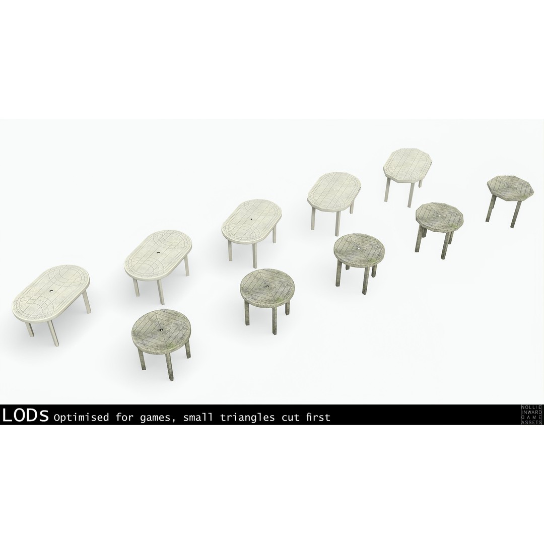 Garden Plastic Furniture 3D Model – Low Poly Outdoor Set, FBX - View 18
