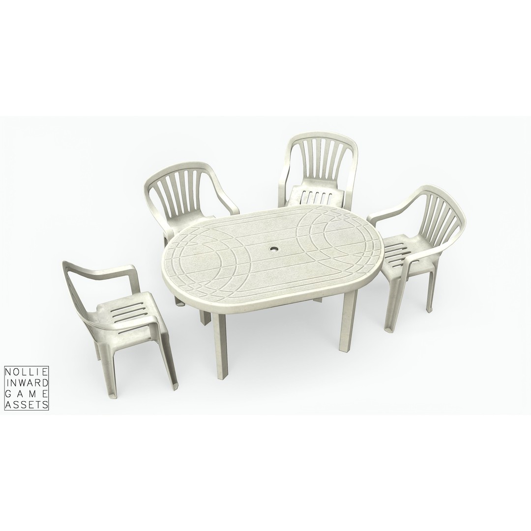 Garden Plastic Furniture 3D Model – Low Poly Outdoor Set, FBX - View 4