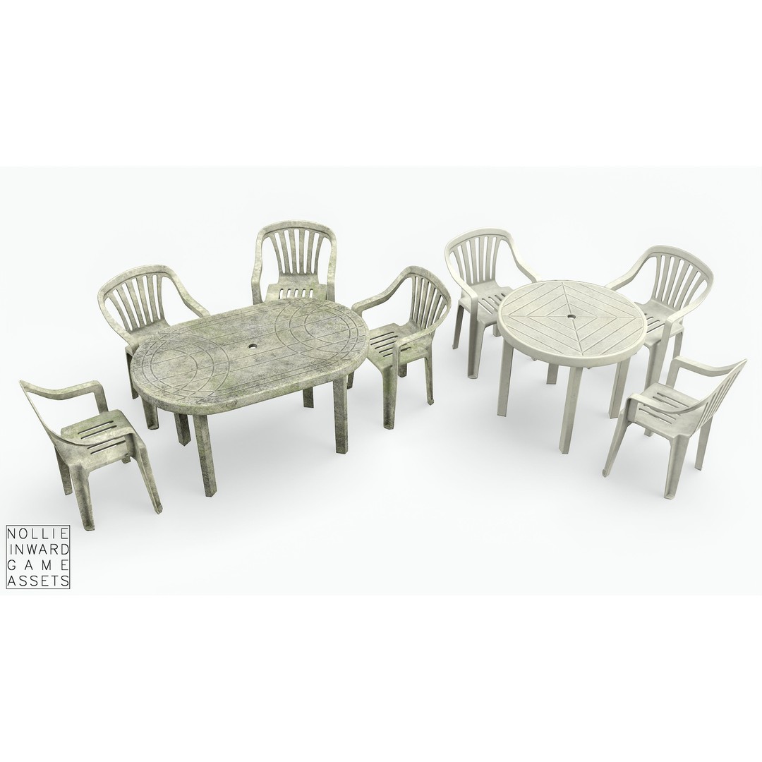 Garden Plastic Furniture 3D Model – Low Poly Outdoor Set, FBX - View 5
